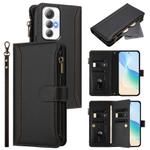 For Cubot Max 5 Magnetic Closure 9 Card Slots Zipper Leather Case with Hand Strap(Black)