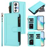 For Cubot Max 5 Magnetic Closure 9 Card Slots Zipper Leather Case with Hand Strap(Mint Green)