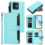 For Cubot Note 40 Magnetic Closure 9 Card Slots Zipper Leather Case with Hand Strap(Mint Green)
