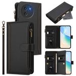 For Doogee Note 59 5G / Note 59 Pro Magnetic Closure 9 Card Slots Zipper Leather Case with Hand Strap(Black)