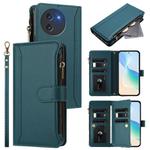 For Doogee Note 59 5G / Note 59 Pro Magnetic Closure 9 Card Slots Zipper Leather Case with Hand Strap(Dark Green)