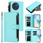 For Doogee Note 59 5G / Note 59 Pro Magnetic Closure 9 Card Slots Zipper Leather Case with Hand Strap(Mint Green)