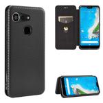 For Kyocera Android One S6 Carbon Fiber Texture Horizontal Flip TPU + PC + PU Leather Case with Card Slot(Black)