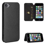 For iPod Touch 5 / 6 / 7 Carbon Fiber Texture Horizontal Flip TPU + PC + PU Leather Case with Card Slot(Black)