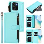 For HMD Skyline Magnetic Closure 9 Card Slots Zipper Leather Case with Hand Strap(Mint Green)