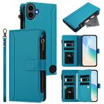 For Nothing CMF Phone 1 Magnetic Closure 9 Card Slots Zipper Leather Case with Hand Strap(Turquoise)