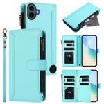For Nothing CMF Phone 1 Magnetic Closure 9 Card Slots Zipper Leather Case with Hand Strap(Mint Green)
