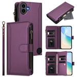 For Nothing CMF Phone 1 Magnetic Closure 9 Card Slots Zipper Leather Case with Hand Strap(Purple)