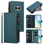 For Nothing Phone 2A Magnetic Closure 9 Card Slots Zipper Leather Case with Hand Strap(Dark Green)