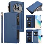 For Nothing Phone 3a Pro Magnetic Closure 9 Card Slots Zipper Leather Case with Hand Strap(Dark Blue)