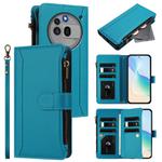 For Nothing Phone 3a Pro Magnetic Closure 9 Card Slots Zipper Leather Case with Hand Strap(Turquoise)