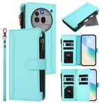 For Nothing Phone 3a Pro Magnetic Closure 9 Card Slots Zipper Leather Case with Hand Strap(Mint Green)