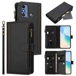 For ZTE Blade A53 / A53+ Magnetic Closure 9 Card Slots Zipper Leather Case with Hand Strap(Black)