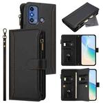 For ZTE Blade A53 Pro Magnetic Closure 9 Card Slots Zipper Leather Case with Hand Strap(Black)