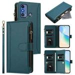 For ZTE Blade A53 Pro Magnetic Closure 9 Card Slots Zipper Leather Case with Hand Strap(Dark Green)