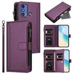 For ZTE Blade A53 Pro Magnetic Closure 9 Card Slots Zipper Leather Case with Hand Strap(Purple)