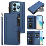 For ZTE Blade A75 4G Magnetic Closure 9 Card Slots Zipper Leather Case with Hand Strap(Dark Blue)