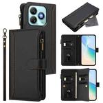 For ZTE Blade A75 4G Magnetic Closure 9 Card Slots Zipper Leather Case with Hand Strap(Black)