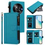 For ZTE Blade A75 5G / Nubia Focus 5G Magnetic Closure 9 Card Slots Zipper Leather Case with Hand Strap(Turquoise)