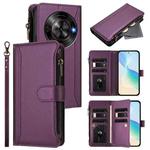 For ZTE Blade A75 5G / Nubia Focus 5G Magnetic Closure 9 Card Slots Zipper Leather Case with Hand Strap(Purple)