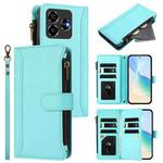 For ZTE Blade V60 4G / Axon 60 4G Magnetic Closure 9 Card Slots Zipper Leather Case with Hand Strap(Mint Green)