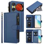 For ZTE Nubia Music 2 Magnetic Closure 9 Card Slots Zipper Leather Case with Hand Strap(Dark Blue)