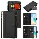 For ZTE Nubia Music 2 Magnetic Closure 9 Card Slots Zipper Leather Case with Hand Strap(Black)