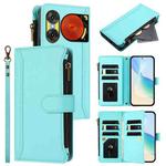 For ZTE Nubia Music 2 Magnetic Closure 9 Card Slots Zipper Leather Case with Hand Strap(Mint Green)