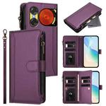For ZTE Nubia Music 2 Magnetic Closure 9 Card Slots Zipper Leather Case with Hand Strap(Purple)