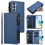 For ZTE Nubia S 5G A403ZT Magnetic Closure 9 Card Slots Zipper Leather Case with Hand Strap(Dark Blue)