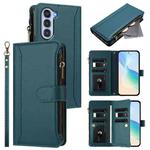 For ZTE Nubia S 5G A403ZT Magnetic Closure 9 Card Slots Zipper Leather Case with Hand Strap(Dark Green)