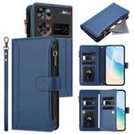 For ZTE Nubia Z60 Ultra Magnetic Closure 9 Card Slots Zipper Leather Case with Hand Strap(Dark Blue)
