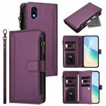 For ZTE Kantan Sumaho 4 A402ZT Magnetic Closure 9 Card Slots Zipper Leather Case with Hand Strap(Purple)