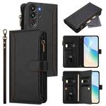 For ZTE Nubia Red Magic / 10 Pro / 10 Pro+ Magnetic Closure 9 Card Slots Zipper Leather Case with Hand Strap(Black)