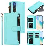 For ZTE Nubia Red Magic 10 Air Magnetic Closure 9 Card Slots Zipper Leather Case with Hand Strap(Mint Green)