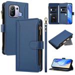 For Xiaomi Mi 11 Pro Magnetic Closure 9 Card Slots Zipper Leather Case with Hand Strap(Dark Blue)
