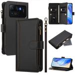 For Xiaomi Mi 11 Ultra Magnetic Closure 9 Card Slots Zipper Leather Case with Hand Strap(Black)
