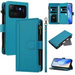 For Xiaomi Mi 11 Ultra Magnetic Closure 9 Card Slots Zipper Leather Case with Hand Strap(Turquoise)