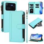 For Xiaomi Mi 11 Ultra Magnetic Closure 9 Card Slots Zipper Leather Case with Hand Strap(Mint Green)