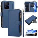 For Xiaomi 11T / 11T Pro Magnetic Closure 9 Card Slots Zipper Leather Case with Hand Strap(Dark Blue)