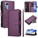 For Xiaomi 12 Pro / 12S Pro Magnetic Closure 9 Card Slots Zipper Leather Case with Hand Strap(Purple)