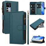 For Xiaomi 12T / 12T Pro / Redmi K50 Ultra Magnetic Closure 9 Card Slots Zipper Leather Case with Hand Strap(Dark Green)