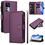 For Xiaomi 12T / 12T Pro / Redmi K50 Ultra Magnetic Closure 9 Card Slots Zipper Leather Case with Hand Strap(Purple)
