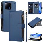 For Xiaomi 13 Magnetic Closure 9 Card Slots Zipper Leather Case with Hand Strap(Dark Blue)
