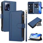 For Xiaomi 13 Lite / Civi 2 Magnetic Closure 9 Card Slots Zipper Leather Case with Hand Strap(Dark Blue)