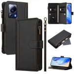 For Xiaomi 13 Lite / Civi 2 Magnetic Closure 9 Card Slots Zipper Leather Case with Hand Strap(Black)