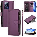For Xiaomi 13 Lite / Civi 2 Magnetic Closure 9 Card Slots Zipper Leather Case with Hand Strap(Purple)