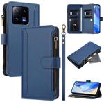 For Xiaomi 13 Pro Magnetic Closure 9 Card Slots Zipper Leather Case with Hand Strap(Dark Blue)