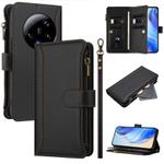 For Xiaomi 13 Ultra Magnetic Closure 9 Card Slots Zipper Leather Case with Hand Strap(Black)