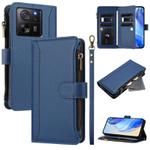 For Xiaomi 13T / 13T Pro / Redmi K60 Ultra Magnetic Closure 9 Card Slots Zipper Leather Case with Hand Strap(Dark Blue)